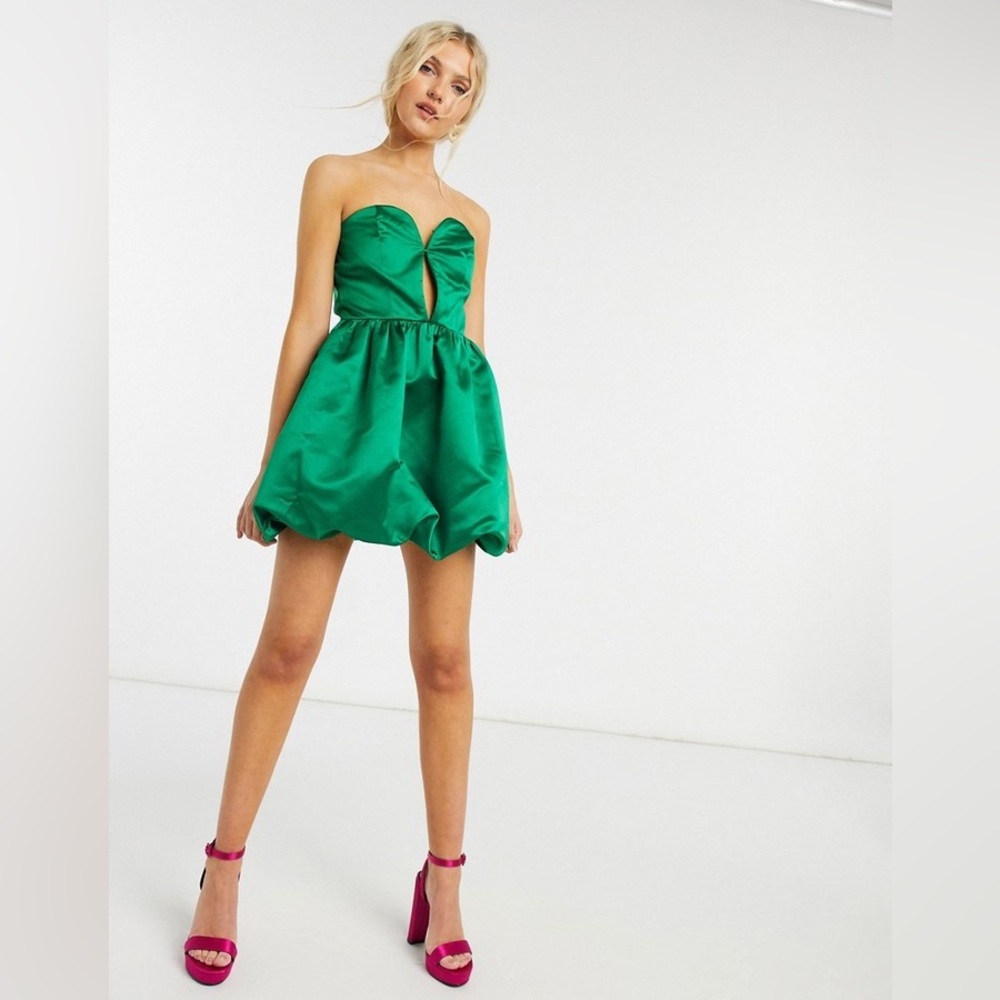 ASOS Collective the Label Plunge Structured Puffball Mini Dress‎ Emerald Green
